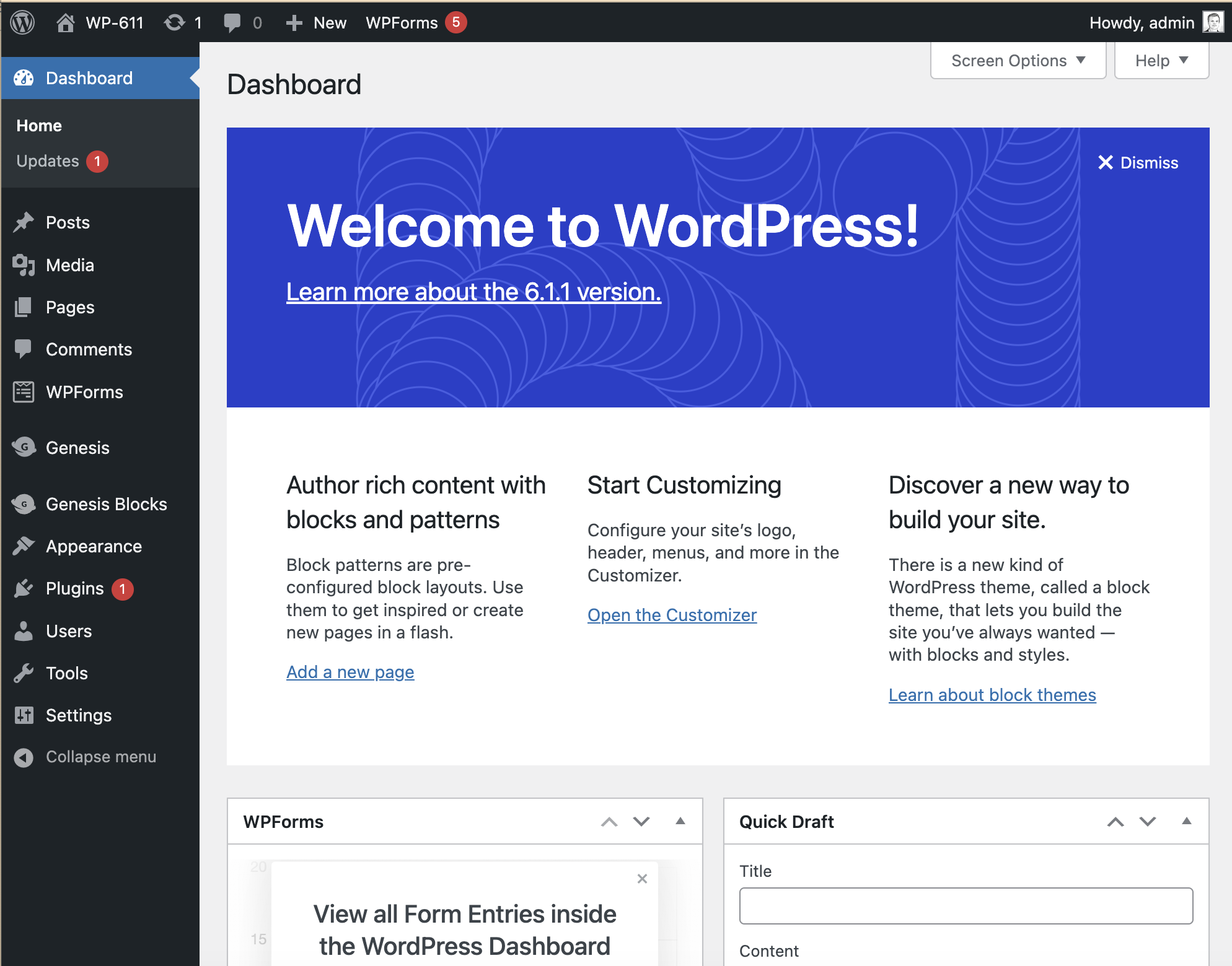 Wordpress 6.11 Content Admin screen